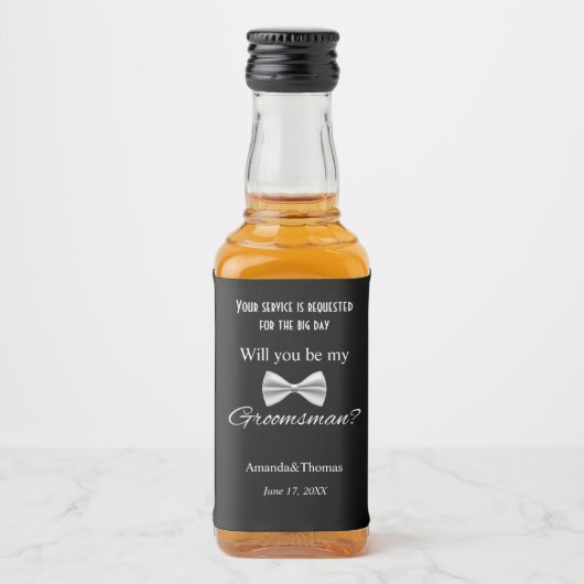 Étiquettes Pour Bouteilles De Liqueur Soyez mon Groomsman Elegant Bow Proposition (Devant)