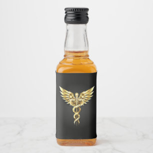 Étiquettes Pour Bouteilles De Liqueur Symbole caducée polygonal or