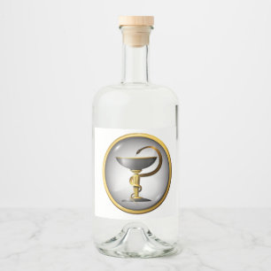 Étiquettes Pour Bouteilles De Liqueur Symbole de la médecine serpent métal or et argen