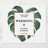 Étiquettes Pour Bouteilles De Liqueur Tropical Palm Leaf Monstera Wedding (Étiquettes simples)