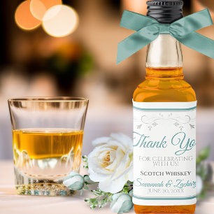 Étiquettes Pour Bouteilles De Liqueur Turquoise et gris élégant Merci Mariage simple Min