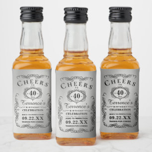Étiquettes Pour Bouteilles De Liqueur Typographie Black & Silver à la mode Fête d'annive