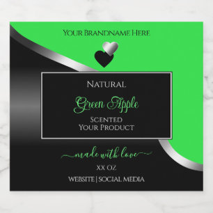 Étiquettes Pour Bouteilles De Liqueur Vert Noir Wavy Silver Coeurs mignons Étiquettes de