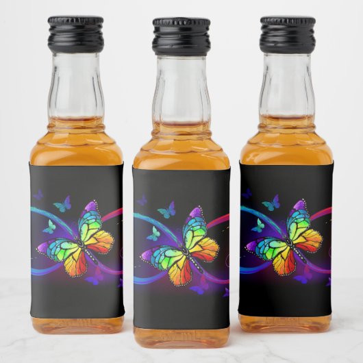 Étiquettes Pour Bouteilles De Liqueur Vibrant infinity with rainbow butterfly on black (Bouteilles)