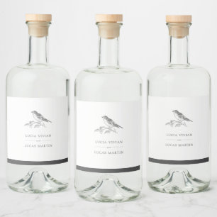Étiquettes Pour Bouteilles De Liqueur Vintage Bird noir et blanc Mariage