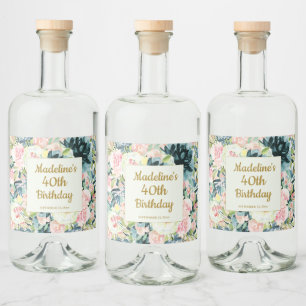 Étiquettes Pour Bouteilles De Liqueur Vintage rose Turquoise Floral 40e Anniversaire adu