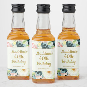 Étiquettes Pour Bouteilles De Liqueur Vintage rose Turquoise Floral 40e ou n'importe que