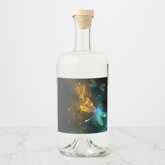 Étiquettes Pour Bouteilles De Liqueur Vol de libellule verte lumineuse (Devant)