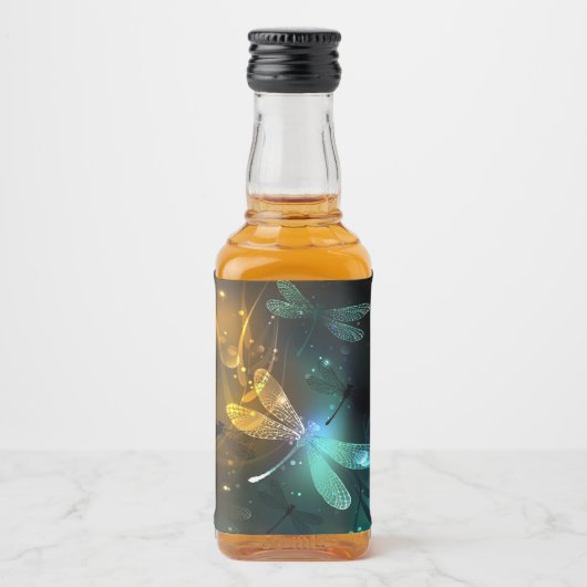 Étiquettes Pour Bouteilles De Liqueur Vol de libellule verte lumineuse (Devant)
