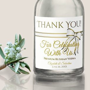 Étiquettes Pour Bouteilles De Liqueur White & Gold Ribbon Wedding Thank You