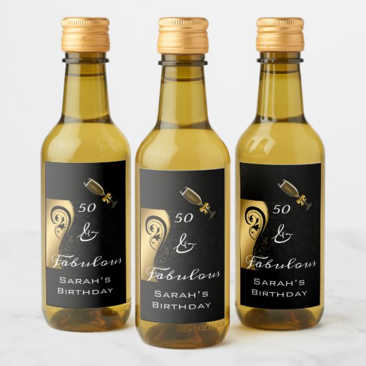 Étiquettes Pour Bouteilles De Vin 50 & Fabuleux Black Gold Birthday Mini Bottle (Bouteilles)
