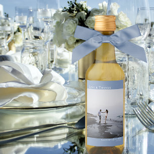 Étiquettes Pour Bouteilles De Vin Amour & Merci Dusty Blue Simple Photo Mariage Mini