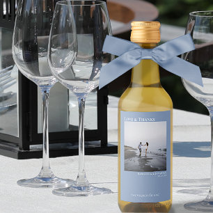 Étiquettes Pour Bouteilles De Vin Amour & Merci Mini photo Mariage bleu minimaliste