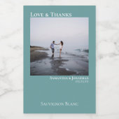 Étiquettes Pour Bouteilles De Vin Amour & Merci Mini photo Mariage Turquoise minimal (Étiquettes simples)