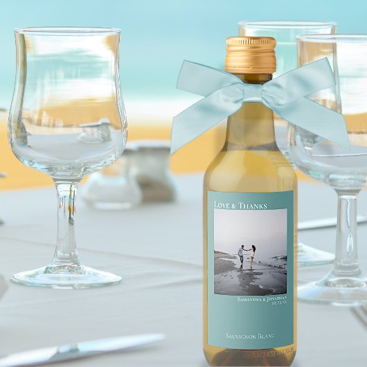 Étiquettes Pour Bouteilles De Vin Amour & Merci Mini photo Mariage Turquoise minimal