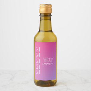 Étiquettes Pour Bouteilles De Vin Anniversaire 21 ans dégradé rose gras Moderne Tend