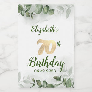 Étiquettes Pour Bouteilles De Vin Aquarelle Chic Eucalyptus verdure 70e anniversaire