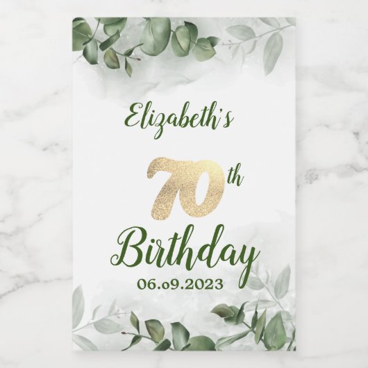 Étiquettes Pour Bouteilles De Vin Aquarelle Chic Eucalyptus verdure 70e anniversaire (Étiquettes simples)