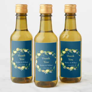 Étiquettes Pour Bouteilles De Vin Aquarelle Citron Floral Océan Bleu Mini Vin