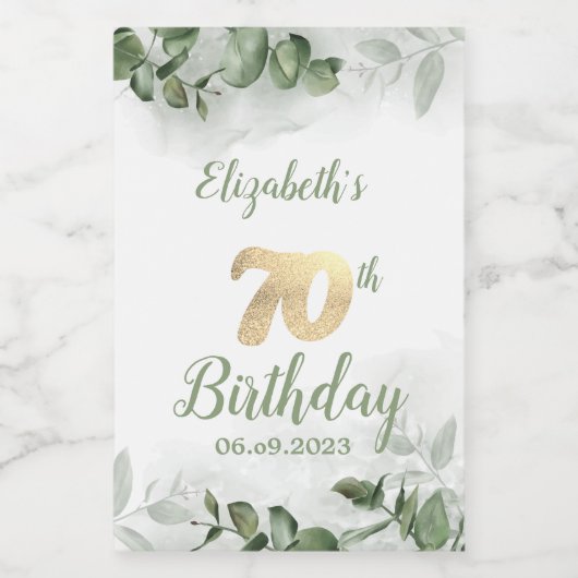 Étiquettes Pour Bouteilles De Vin Aquarelle Eucalyptus Vert 70e (Étiquettes simples)