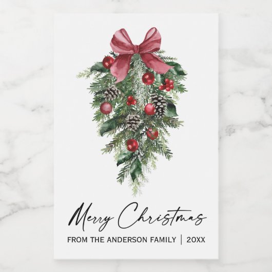 Étiquettes Pour Bouteilles De Vin Aquarelle Pines calligraphie Encre Noël Mini (Étiquettes simples)