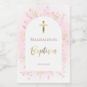 Étiquettes Pour Bouteilles De Vin aquarelle rose feuillage Baptême (Étiquettes simples)