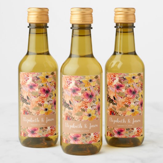 Étiquettes Pour Bouteilles De Vin Automne Aquarelle Fleurs Mariage Mini (Bouteilles)