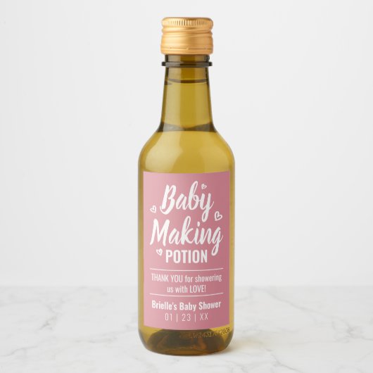 Étiquettes Pour Bouteilles De Vin Baby Making Potion Drôle Douche Merci rose (Devant)