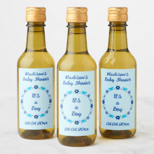 Étiquettes Pour Bouteilles De Vin Bébé bleu Papillons et fleurs personnalisés