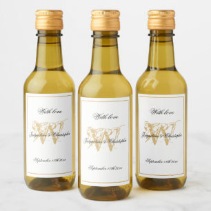 Étiquettes Pour Bouteilles De Vin Blanc & Or Elegant Monogramme Chic Mariage Mini