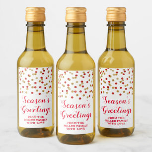 Étiquettes Pour Bouteilles De Vin Bonnes Fêtes de Noël Red Gold Confetti