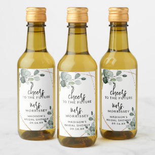 Étiquettes Pour Bouteilles De Vin Cadeau de mariage en verdure d'eucalyptus doré