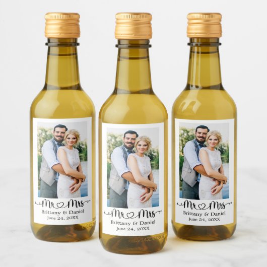 Étiquettes Pour Bouteilles De Vin Calligraphie Coeur M. et Mme Mariage Mini (Bouteilles)