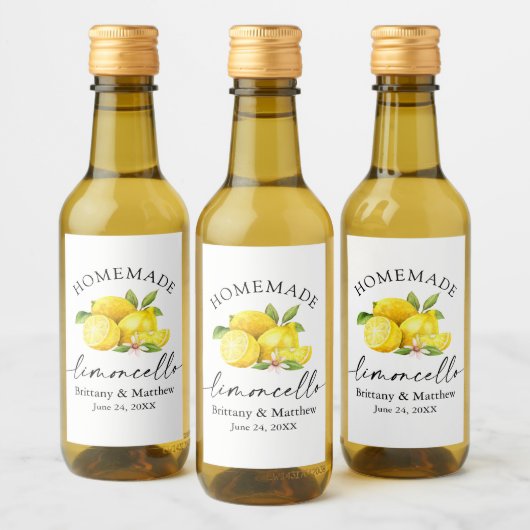 Étiquettes Pour Bouteilles De Vin Calligraphie de Limoncello maison Aquarelle Citron (Bouteilles)