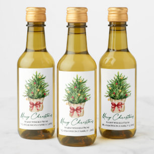 Étiquettes Pour Bouteilles De Vin Calligraphie Noël Aquarelle Pin Rouge Mini