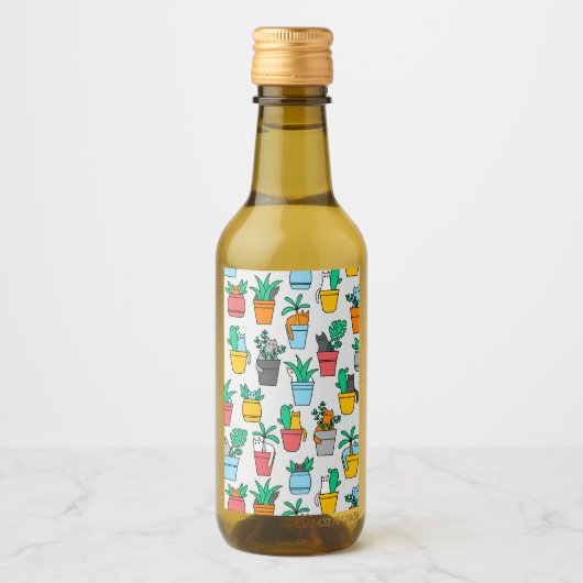 Étiquettes Pour Bouteilles De Vin Chats dans les pots à fleurs (Devant)