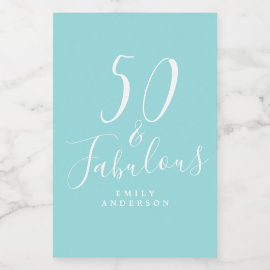 Étiquettes Pour Bouteilles De Vin Chic 50 Fabuleux Nom bleu 50e anniversaire (Étiquettes simples)