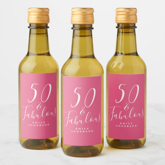Étiquettes Pour Bouteilles De Vin Chic 50 Fabulous Hot Pink Nom 50e anniversaire (Bouteilles)