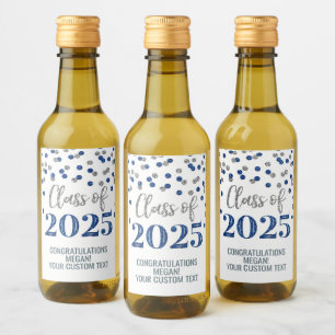 Étiquettes Pour Bouteilles De Vin Classe de Parties scintillant Bleu Argent de 2025 