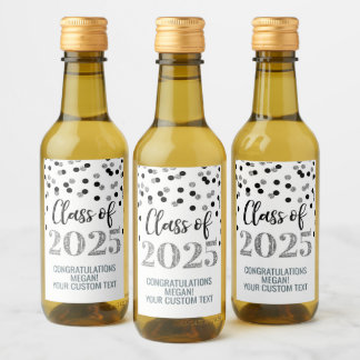 Étiquettes Pour Bouteilles De Vin Classe de Parties scintillant noire en argent de 2