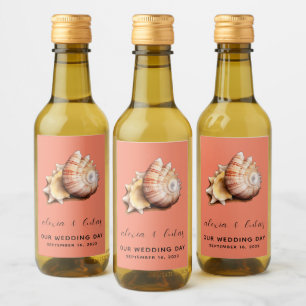 Étiquettes Pour Bouteilles De Vin Corail avec coquille "Notre Mariage" Mini