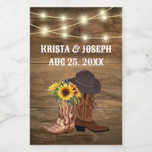 Étiquettes Pour Bouteilles De Vin Cowboy Boots Sunflower Western Wedding Favoriser (Étiquettes simples)