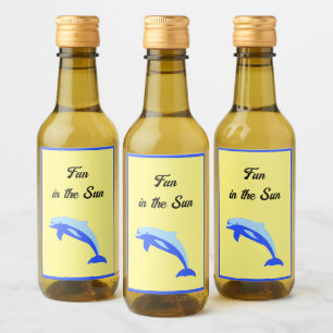 Étiquettes Pour Bouteilles De Vin Dauphin Bleu Heureux, Dessin Animé Tropical Océani