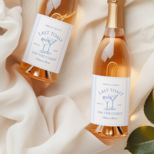 Étiquettes Pour Bouteilles De Vin Dernier Toast sur la Côte Plage Bachelorette Bleue