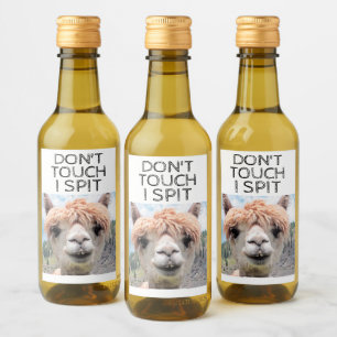 Étiquettes Pour Bouteilles De Vin Drôle Alpaca Llama Ne touche pas Je crache