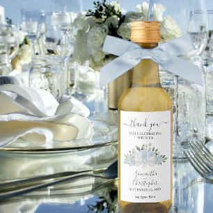 Étiquettes Pour Bouteilles De Vin Dusty Blue Floral élégant mariage Merci Mini