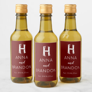 Étiquettes Pour Bouteilles De Vin Élégant Monogramme Mariage Bourgogne Rouge