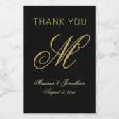 Étiquettes Pour Bouteilles De Vin Élégant Monogramme Or Script Mariage noir (Étiquettes simples)