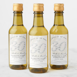 Étiquettes Pour Bouteilles De Vin Elégant Pearl 30e anniversaire Mini