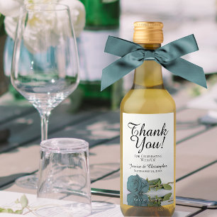 Étiquettes Pour Bouteilles De Vin Élégant Romantique Rose Turquoise Mariage Merci Mi